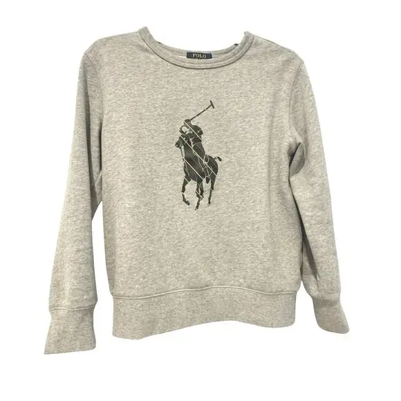 Polo Ralph Lauren Boy's Big Pony Pullover Sweatshirt Long Sleeve Gray Sz M 10/12